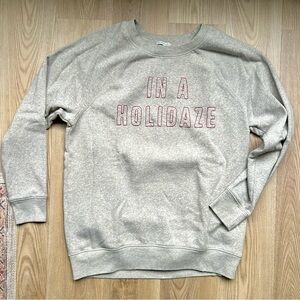 American Eagle In a Holidaze Gray & Red Graphic Crewneck Sweatshirt Jogging Fit